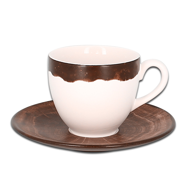 Чашка круглая с темно-коричневым бортом RAK Porcelain «WoodArt», 200 мл