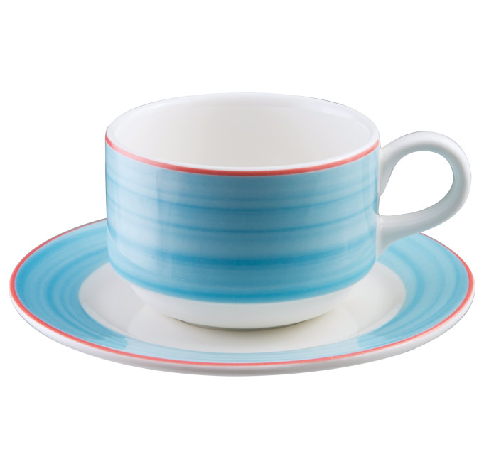 Блюдце круглое с голубым бортом d=15см. RAK Porcelain «Bahamas 2»