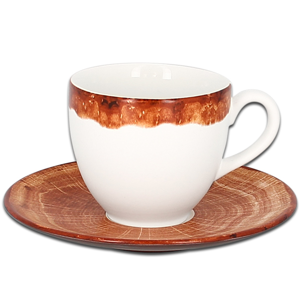 Чашка круглая с красно-коричневым бортом RAK Porcelain «WoodArt», 280 мл