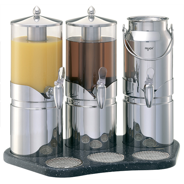 Диспенсер для сока и молока с прозрачными колбами Frilich, 2х2,5 л сока и 3 л молока, 34x55,5 см