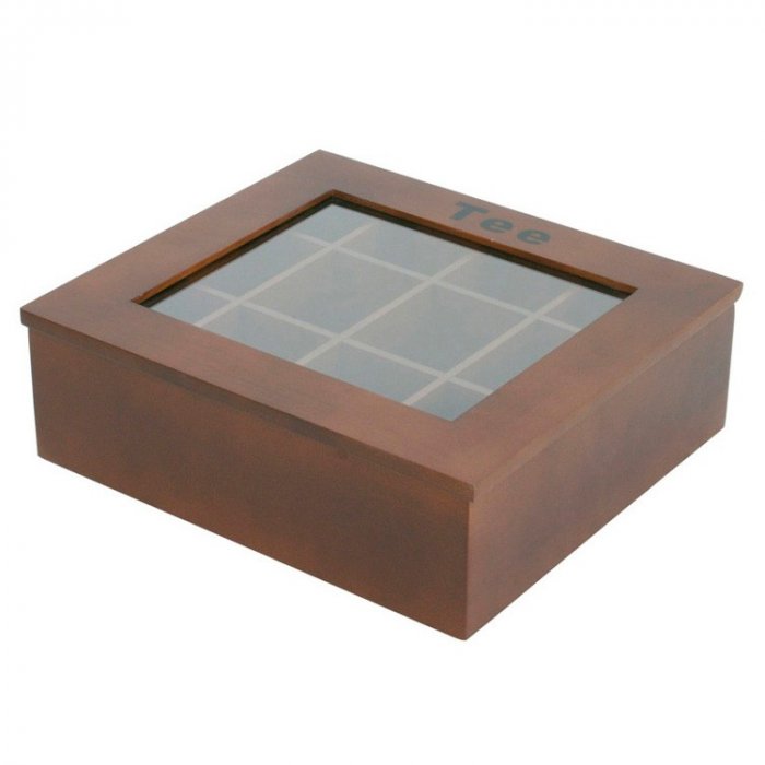 Ящик для чая с 12 ячейками темно-коричневый WAS, 31x28,5 см