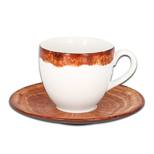 Чашка круглая с красно-коричневым бортом RAK Porcelain «WoodArt», 200 мл