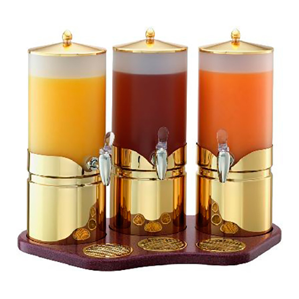 Диспенсер тройной для сока с полупрозрачными колбами «Gold» Frilich, 3x5 л, 63x39 см, H=49,5 см