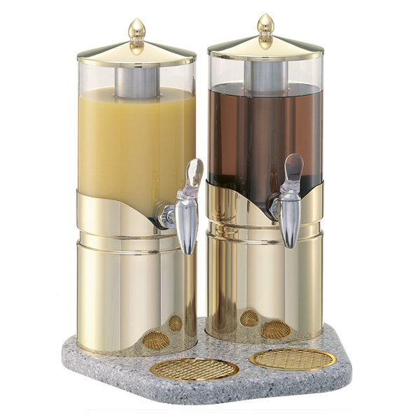 Диспенсер двойной для сока с прозрачными колбами «Gold» Frilich, 2x2,5 л, 34x38 см, H=42,5 см