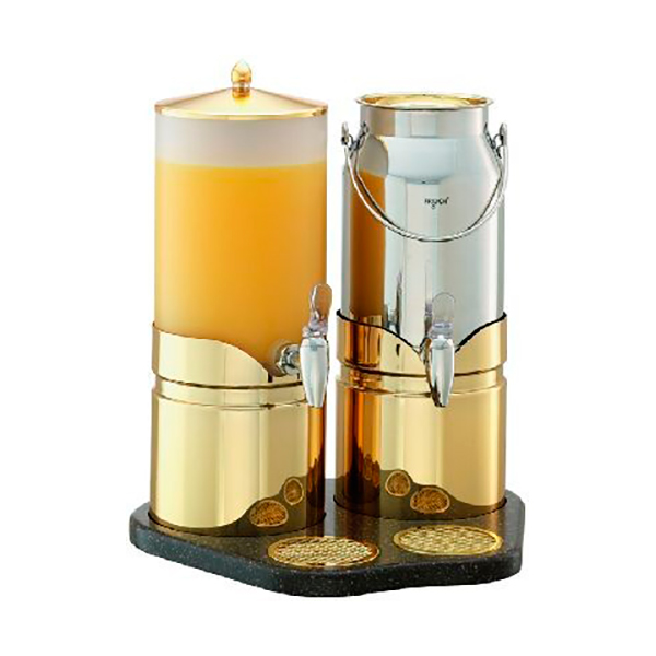 Диспенсер для сока и молока с полупрозрачными колбами «Gold» Frilich, 2x5 л, 37x43,5 см, H=49,5 см