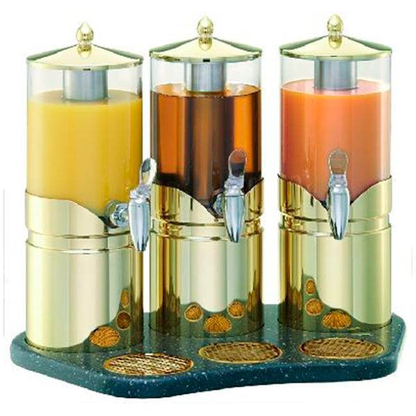 Диспенсер тройной для сока с прозрачными колбами «Gold» Frilich, 3x2,5 л, 34x55,5 см, H=42,5 см