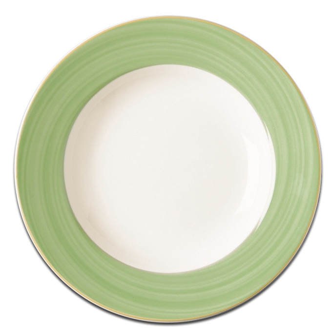 Тарелка круглая глубокая с зеленым бортом RAK Porcelain «Bahamas 2», D=23 см