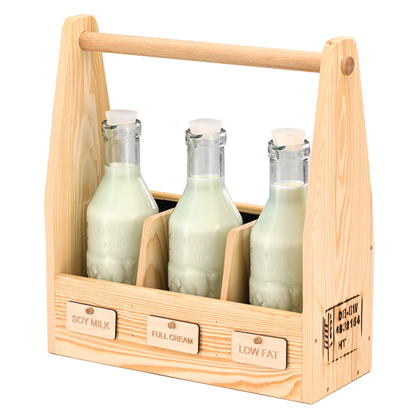 Подставка с 3 бутылками с рисунком на молочный мотив и с 3 вставками Frilich, 3x1 л, 17x42 см, H=44