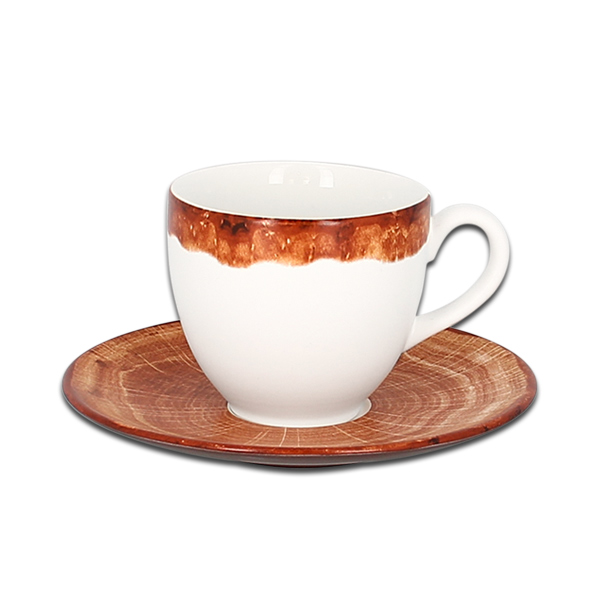 Чашка круглая с красно-коричневым бортом RAK Porcelain «WoodArt», 90 мл
