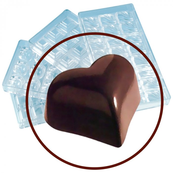 Форма кондитерская для шоколадных конфет «Сердце» из 21 ячеек по 2.8x2.4x1.5 см п/к WAS, 27.5х13.9