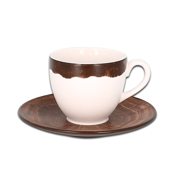 Чашка круглая с темно-коричневым бортом RAK Porcelain «WoodArt», 90 мл