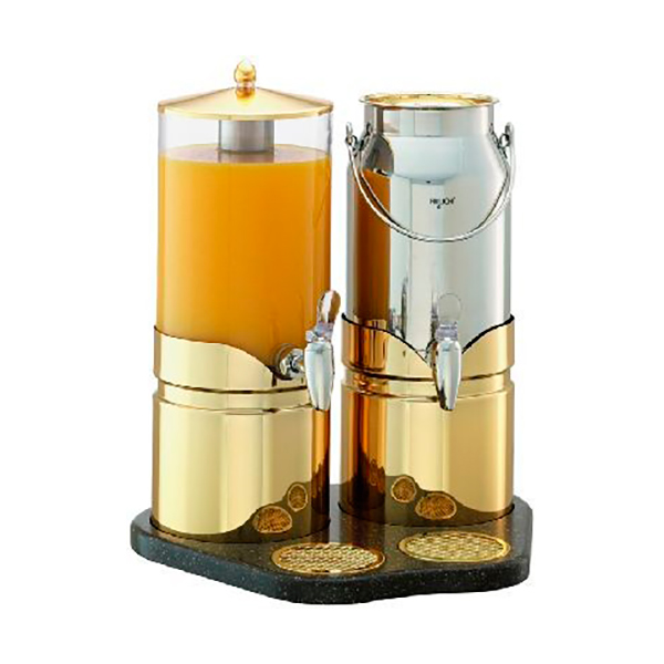 Диспенсер для сока и молока с прозрачными колбами «Gold» Frilich, 2x5 л, 37x43,5 см, H=49,5 см