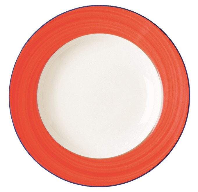 Тарелка круглая глубокая с красным бортом RAK Porcelain «Bahamas 2», D=26 см