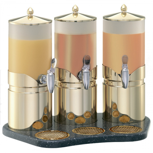 Диспенсер тройной для сока с полупрозрачными колбами «Gold» Frilich, 3x2,5 л, 34x55,5 см, H=42,5 см