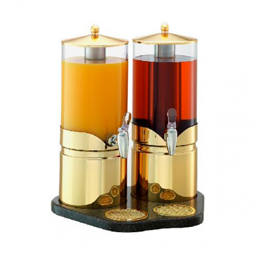 Диспенсер двойной для сока с прозрачными колбами «Gold» Frilich, 2x5 л, 37x43,5 см, H=49,5 см