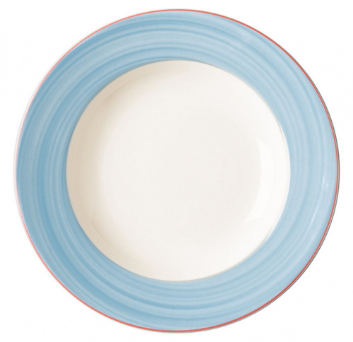 Тарелка круглая глубокая с голубым бортом RAK Porcelain «Bahamas 2», D=26 см