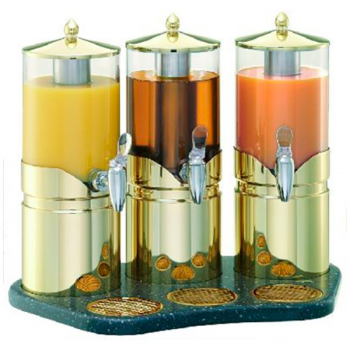 Диспенсер тройной для сока с прозрачными колбами «Gold» Frilich, 3x2,5 л, 34x55,5 см, H=42,5 см