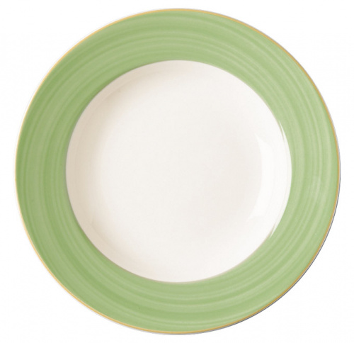 Тарелка круглая глубокая с зеленым бортом RAK Porcelain «Bahamas 2», D=26 см